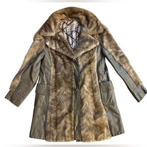 Luxurious Brown Mink Fur-Trimmed And Leather Women's Coat